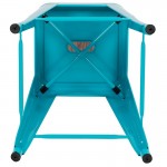 30" High Metal Indoor Bar Stool with Wood Seat in Teal - Stackable Set of 4