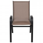 4 Pack Brazos Series Brown Outdoor Stack Chair with Flex Comfort Material and Metal Frame