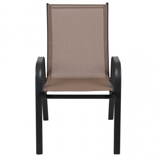 4 Pack Brazos Series Brown Outdoor Stack Chair with Flex Comfort Material and Metal Frame