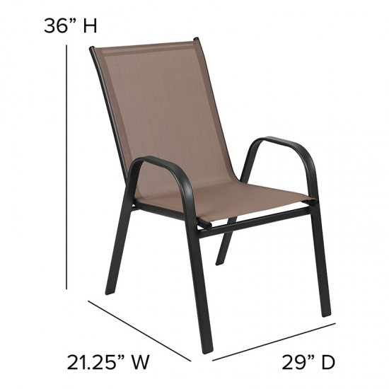 4 Pack Brazos Series Brown Outdoor Stack Chair with Flex Comfort Material and Metal Frame