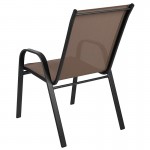 4 Pack Brazos Series Brown Outdoor Stack Chair with Flex Comfort Material and Metal Frame