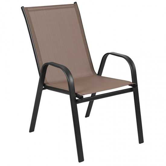 4 Pack Brazos Series Brown Outdoor Stack Chair with Flex Comfort Material and Metal Frame