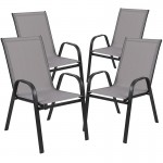 4 Pack Brazos Series Gray Outdoor Stack Chair with Flex Comfort Material and Metal Frame