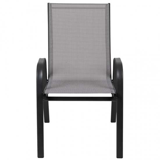 4 Pack Brazos Series Gray Outdoor Stack Chair with Flex Comfort Material and Metal Frame