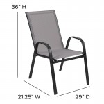 4 Pack Brazos Series Gray Outdoor Stack Chair with Flex Comfort Material and Metal Frame