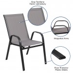 4 Pack Brazos Series Gray Outdoor Stack Chair with Flex Comfort Material and Metal Frame