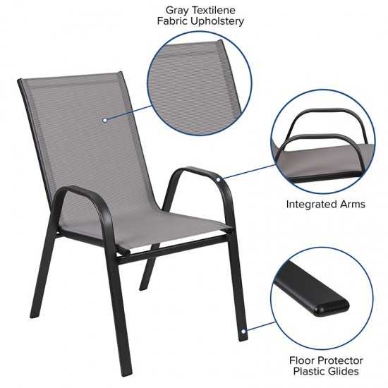 4 Pack Brazos Series Gray Outdoor Stack Chair with Flex Comfort Material and Metal Frame