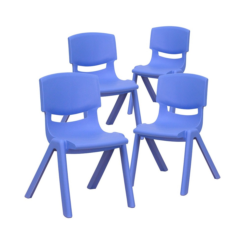 4 Pack Blue Plastic Stackable School Chair with 12'' Seat Height