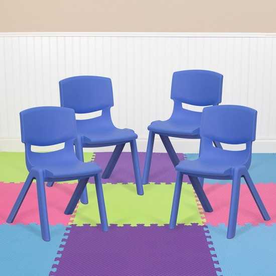 4 Pack Blue Plastic Stackable School Chair with 12'' Seat Height