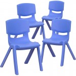 4 Pack Blue Plastic Stackable School Chair with 12'' Seat Height