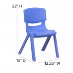 4 Pack Blue Plastic Stackable School Chair with 12'' Seat Height