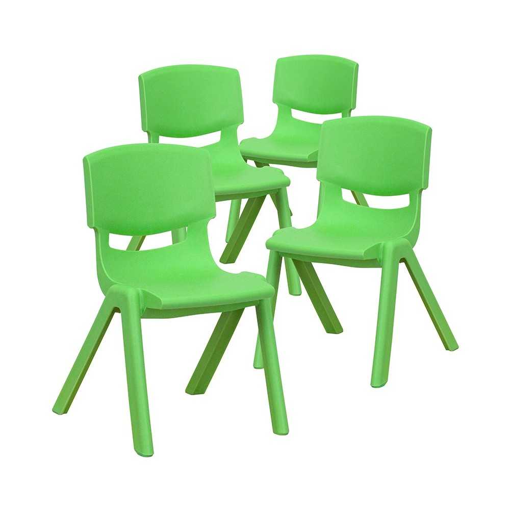 4 Pack Green Plastic Stackable School Chair with 12'' Seat Height