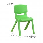 4 Pack Green Plastic Stackable School Chair with 12'' Seat Height