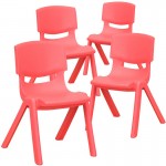 4 Pack Red Plastic Stackable School Chair with 12'' Seat Height