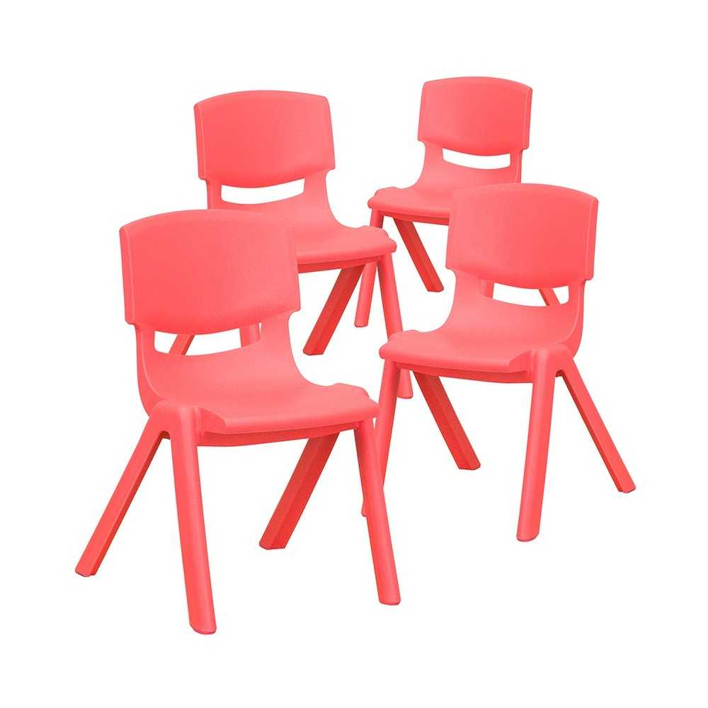 4 Pack Red Plastic Stackable School Chair with 12'' Seat Height