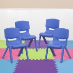 4 Pack Blue Plastic Stackable School Chair with 10.5'' Seat Height