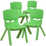 4 Pack Green Plastic Stackable School Chair with 10.5'' Seat Height