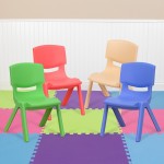 4 Pack Plastic Stackable School Chairs with 10.5" Seat Height, Assorted Colors