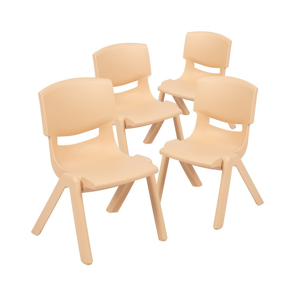 4 Pack Natural Plastic Stackable School Chair with 10.5" Seat Height