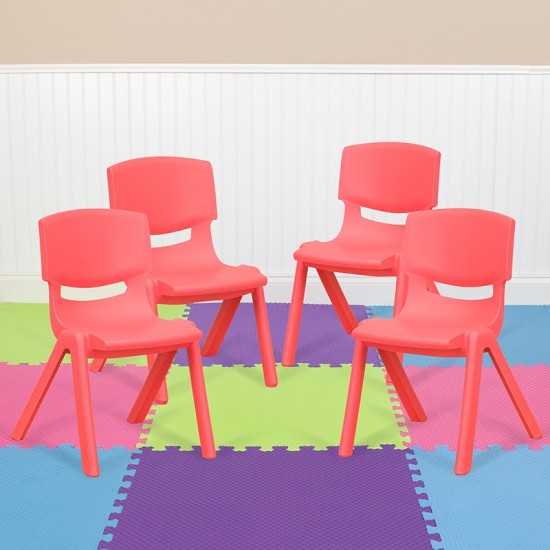 4 Pack Red Plastic Stackable School Chair with 10.5'' Seat Height