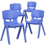 4 Pack Blue Plastic Stackable School Chair with 13.25'' Seat Height