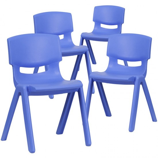 4 Pack Blue Plastic Stackable School Chair with 13.25'' Seat Height