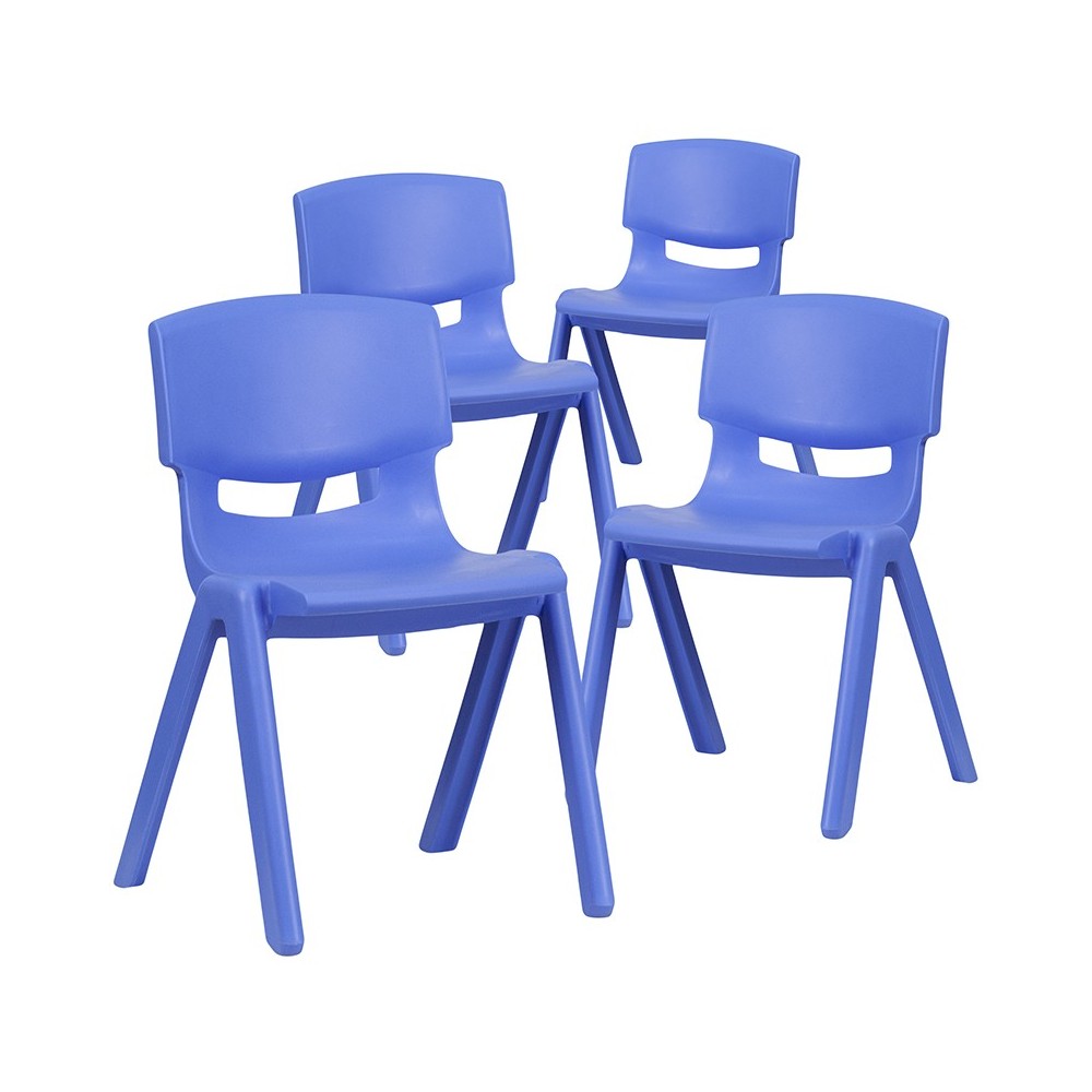 4 Pack Blue Plastic Stackable School Chair with 13.25'' Seat Height