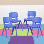 4 Pack Blue Plastic Stackable School Chair with 13.25'' Seat Height