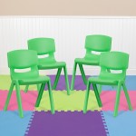 4 Pack Green Plastic Stackable School Chair with 13.25'' Seat Height