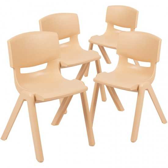 4 Pack Natural Plastic Stackable School Chair with 13.25" Seat Height