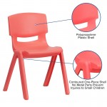 4 Pack Red Plastic Stackable School Chair with 13.25'' Seat Height