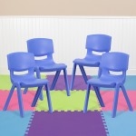 4 Pack Blue Plastic Stackable School Chair with 15.5'' Seat Height