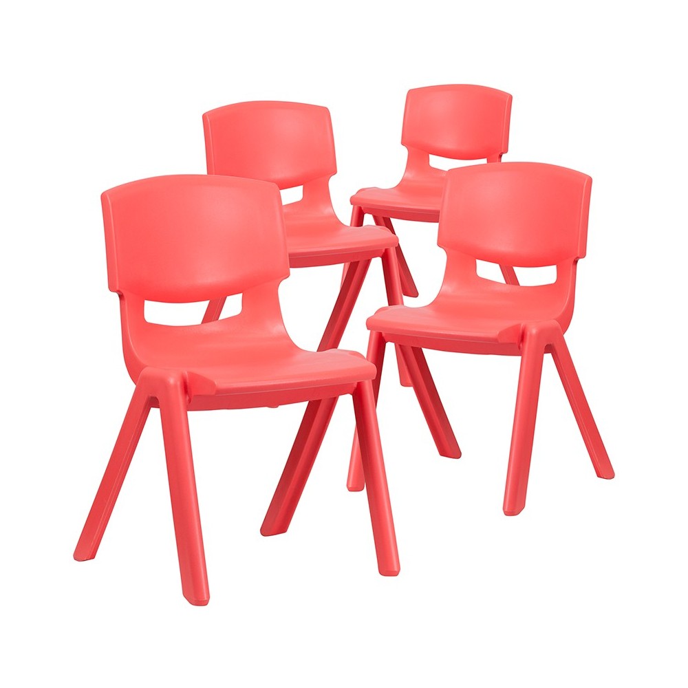 4 Pack Red Plastic Stackable School Chair with 15.5'' Seat Height