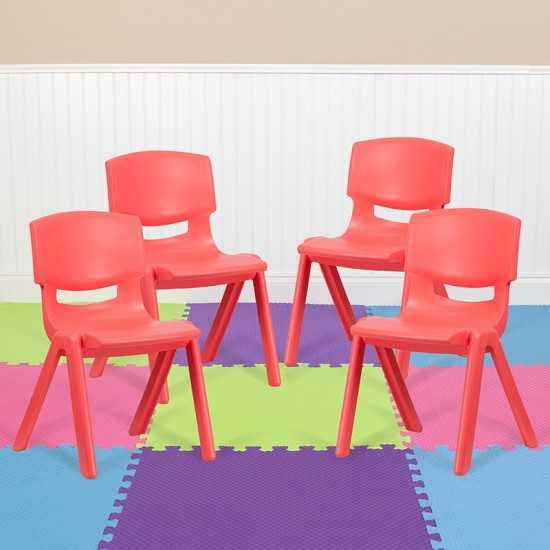 4 Pack Red Plastic Stackable School Chair with 15.5'' Seat Height