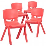 4 Pack Red Plastic Stackable School Chair with 15.5'' Seat Height