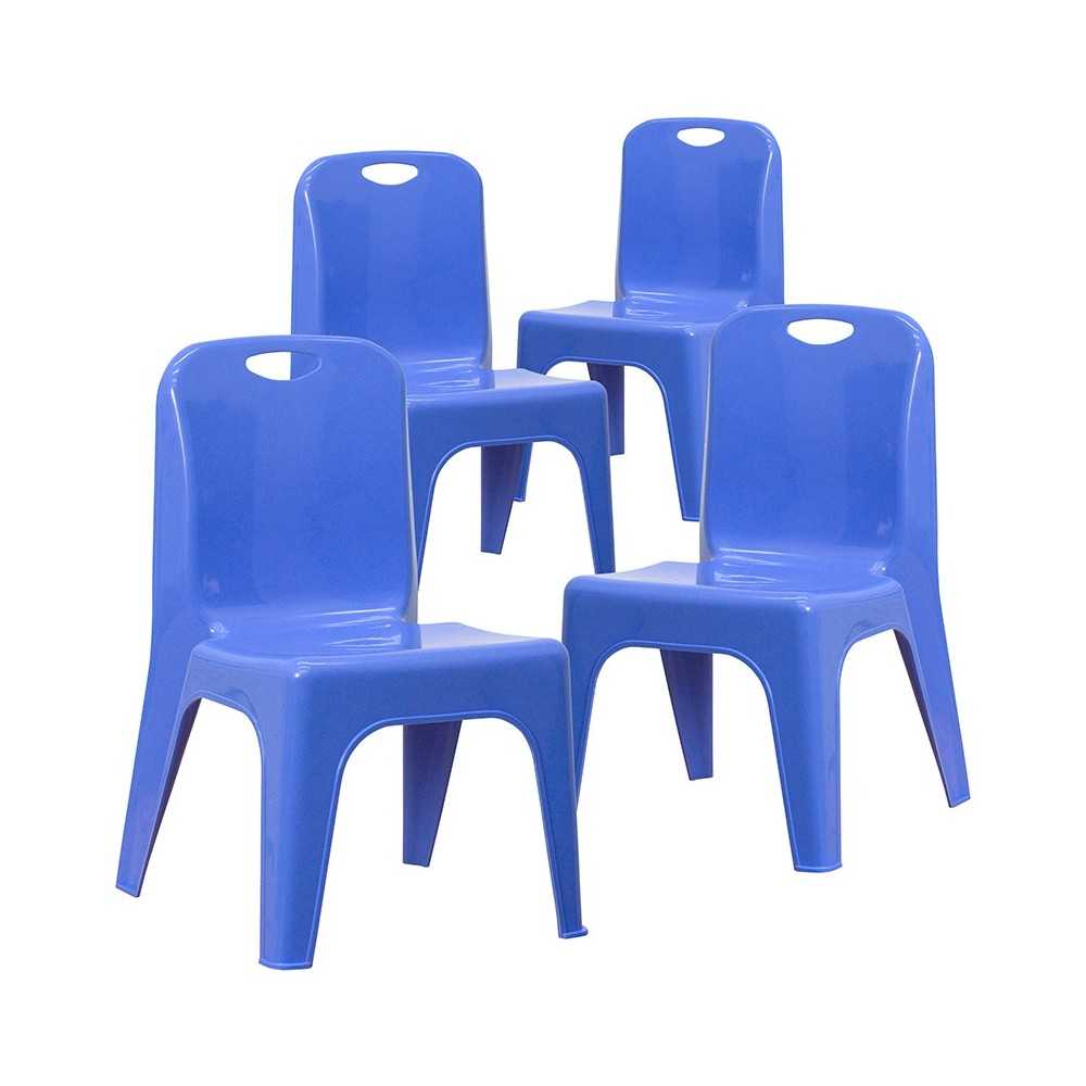 4 Pack Blue Plastic Stackable School Chair with Carrying Handle and 11'' Seat Height