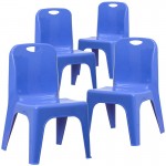 4 Pack Blue Plastic Stackable School Chair with Carrying Handle and 11'' Seat Height