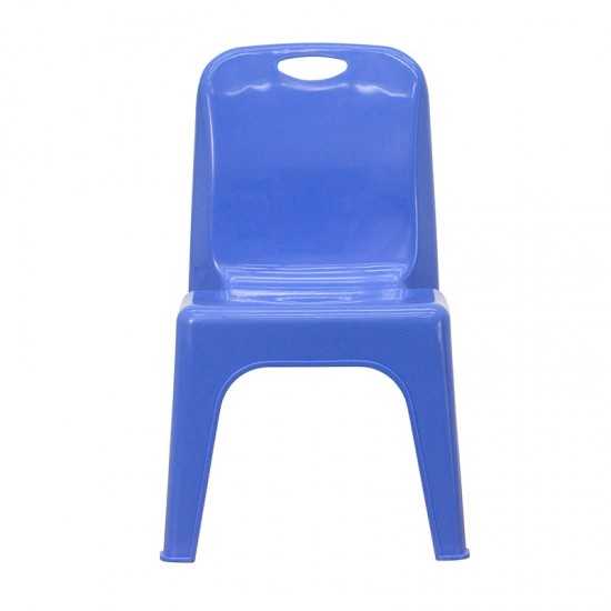 4 Pack Blue Plastic Stackable School Chair with Carrying Handle and 11'' Seat Height