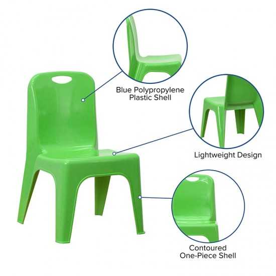 4 Pack Green Plastic Stackable School Chair with Carrying Handle and 11'' Seat Height