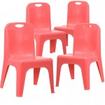 4 Pack Red Plastic Stackable School Chair with Carrying Handle and 11'' Seat Height