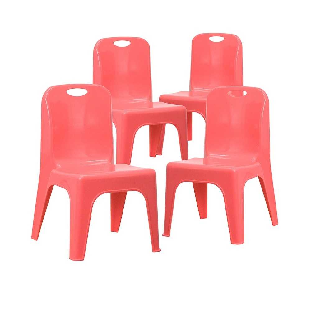 4 Pack Red Plastic Stackable School Chair with Carrying Handle and 11'' Seat Height