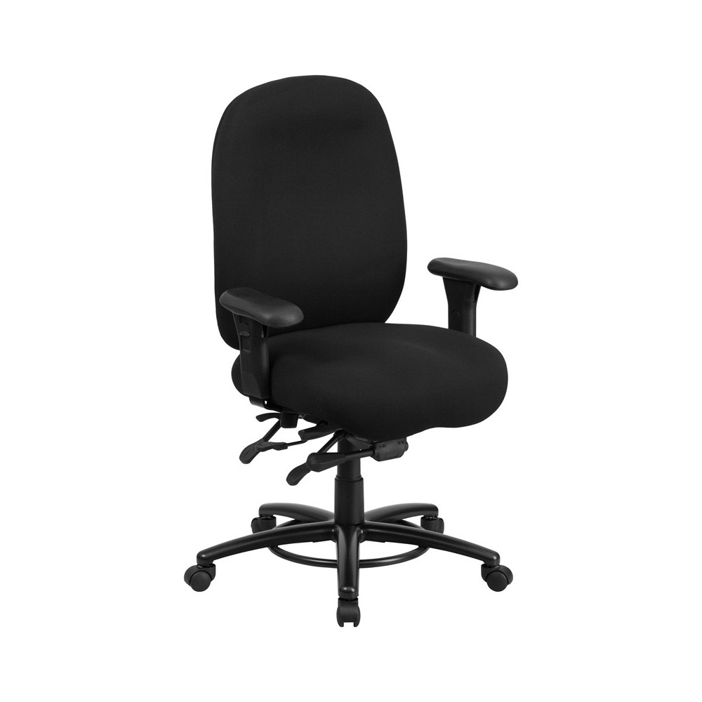 24/7 Intensive Use Big & Tall 350 lb. Rated Black Fabric Multifunction Ergonomic Office Chair - Foot Ring