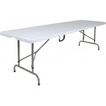 8-Foot Height Adjustable Bi-Fold Granite White Plastic Banquet and Event Folding Table with Carrying Handle