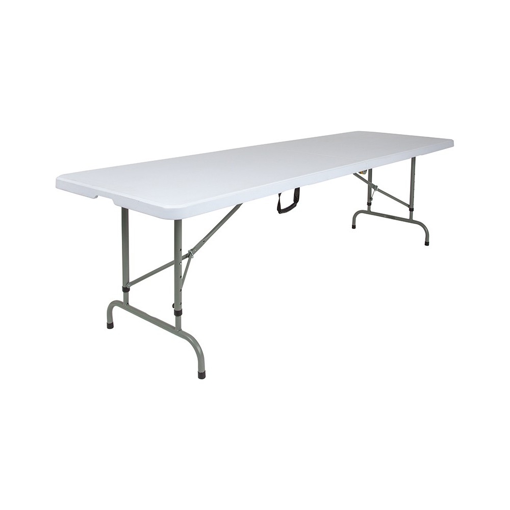 8-Foot Height Adjustable Bi-Fold Granite White Plastic Banquet and Event Folding Table with Carrying Handle