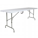 8-Foot Height Adjustable Bi-Fold Granite White Plastic Banquet and Event Folding Table with Carrying Handle