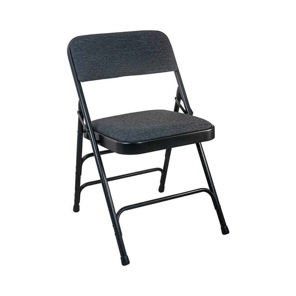 2-Pack Advantage Black Padded Metal Folding Chair - Black 1-in Fabric Seat