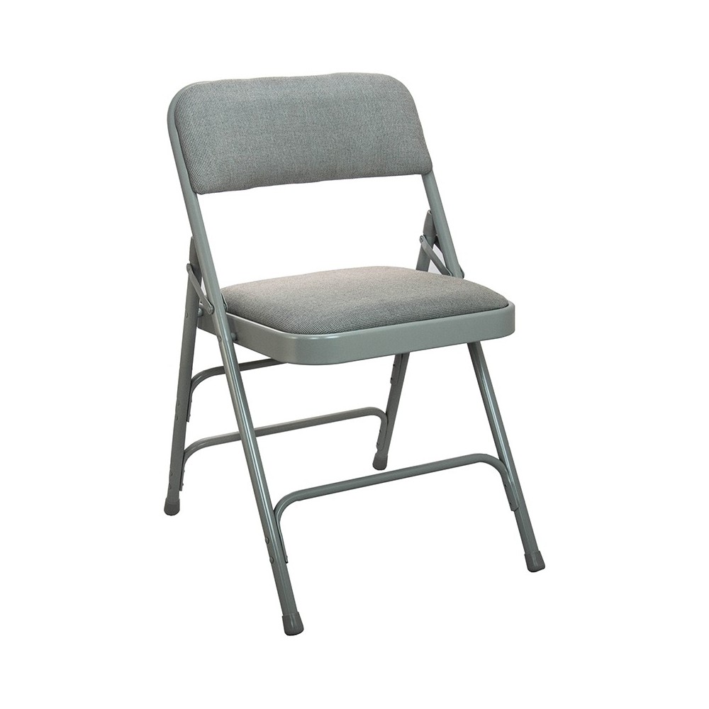 2-Pack Advantage Grey Padded Metal Folding Chair - Grey 1-in Fabric Seat