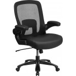 Big & Tall 500 lb. Rated Black Mesh/LeatherSoft Executive Ergonomic Office Chair with Adjustable Lumbar