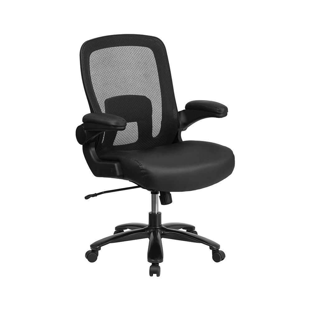 Big & Tall 500 lb. Rated Black Mesh/LeatherSoft Executive Ergonomic Office Chair with Adjustable Lumbar