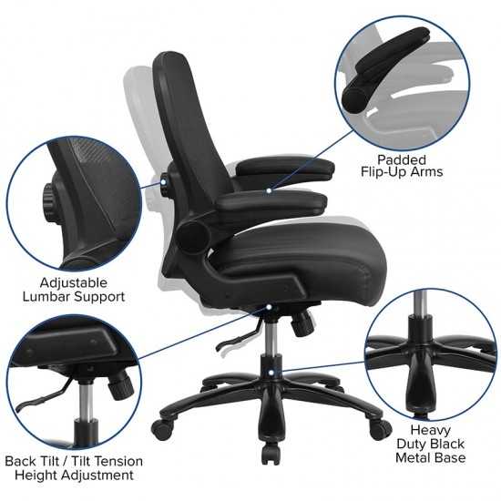 Big & Tall 500 lb. Rated Black Mesh/LeatherSoft Executive Ergonomic Office Chair with Adjustable Lumbar